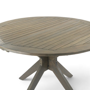 English Elm Christopher Knight Home® - Stanford Round Acacia Outdoor Dining Table for 4 with Gray X-Base, Slatted Top, Durable Hardwood Finish N768P238585G