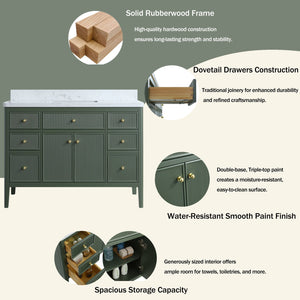 English Elm Fully Assembled 48'' Green Bathroom Vanity With Solid Wood, Engineered Marble Top & Soft-Close Drawers W1826P308982