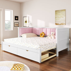 English Elm Twin Xl to King Convertible Daybed with Storage Drawers and Upholstered Backrest N7090000479K