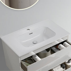 English Elm BB09-30-311, Glossy White Ceramic Integrated Basin with Rounded Edges, Easy-Clean Stain-Resistant Finish W1865P242293