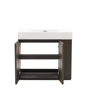 English Elm Galan Freestanding Bathroom Vanity Quartz Basin Fluted Wood Cabinet Modern Bath Oak,Smoke W1865S00219