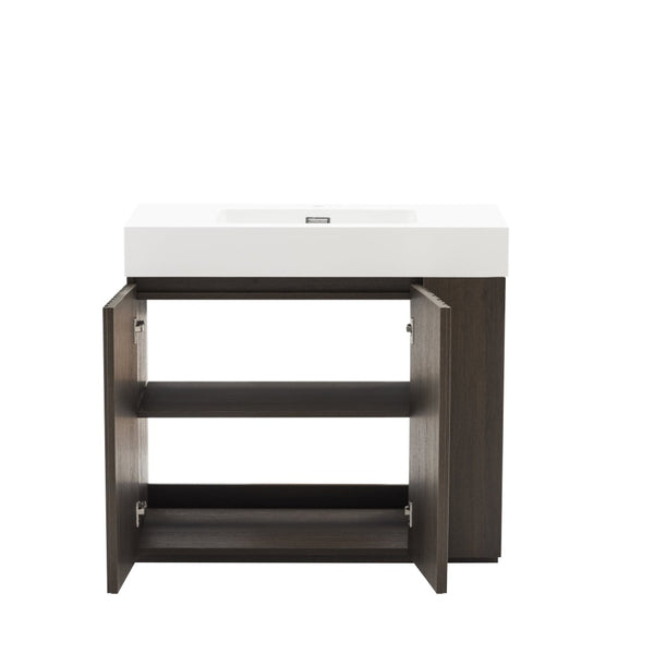 English Elm Galan Freestanding Bathroom Vanity Quartz Basin Fluted Wood Cabinet Modern Bath Oak,Smoke W1865S00219