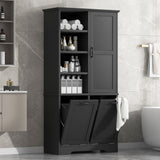 Freestanding Bathroom Storage Cabinet with Tilt-Out Laundry Hamper, Doors, Drawers, Black