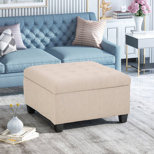 English Elm Upholstered Waffle Tufted Storage Ottoman with Birch Legs for Modern Living Rooms Wheat N757P377356I