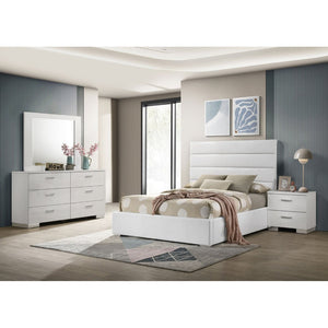 English Elm Dulcey Full Platform Bedroom Set Faux Leather Tufted Headboard High Gloss White B062S01509
