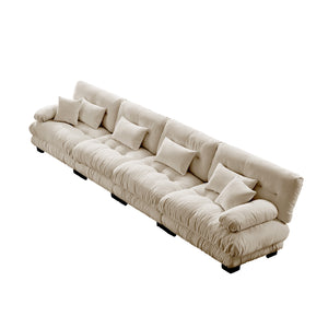English Elm 4-Seater Plush Chenille Sectional Sofa with Deep Cloud Seats, Modular Design & Bolster Arms for Comfort and Style Light Coffee W714S01031