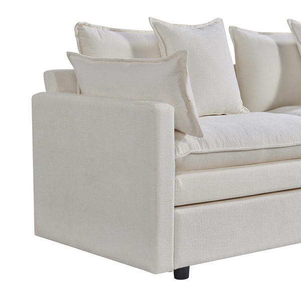 English Elm 108.66"Modern Chenille L-Shaped Sectional Sofa with Convertible Chaise, Solid Wood Frame, Plush Foam Comfort and Ottoman Set for Spacious Living Room White W1036S00057