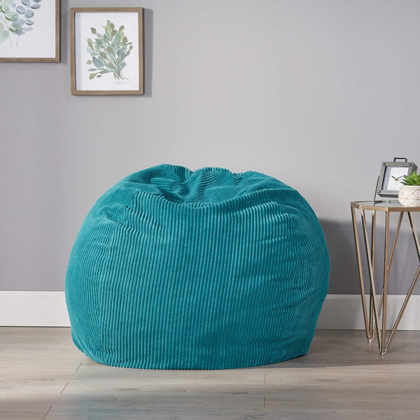 English Elm Christopher Knight Home® - Kenli Corduroy Polyester 3ft Bean Bag Chair with High-Density Foam Filling — Modern Cozy Accent Chair Teal N778P185638D