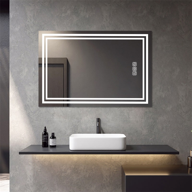 English Elm Bright Led Bathroom Mirror 40" X 32" - Modern Wall-Mounted Design With 3 Color Dimming & Fast Defogging T3177P296167