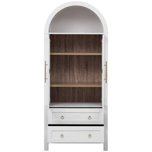 English Elm K&K 71" Arched Kitchen Pantry Cabinet with Glass Doors, Adjustable Shelves, Soft-Close Drawers White N707P288972W