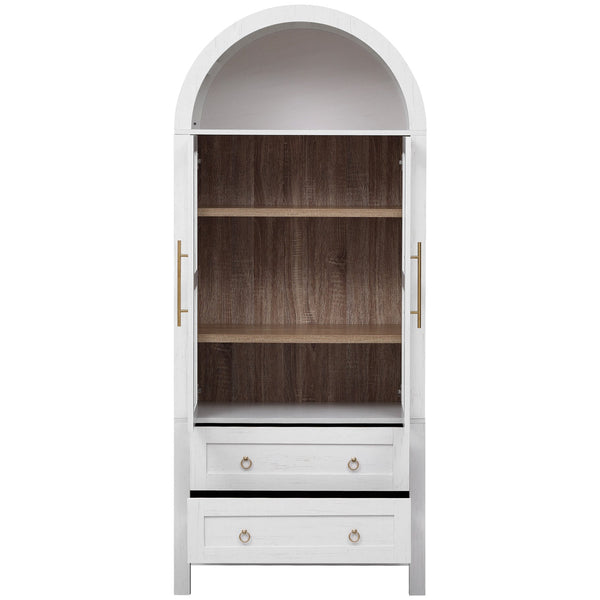 English Elm K&K 71" Arched Kitchen Pantry Cabinet with Glass Doors, Adjustable Shelves, Soft-Close Drawers White N707P288972W
