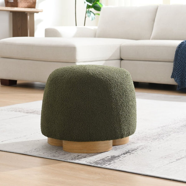 English Elm Fully Assembled Round Teddy Fabric Ottoman Plush Foam Seat Bedroom Entryway Accent Olive Green W2671P386674