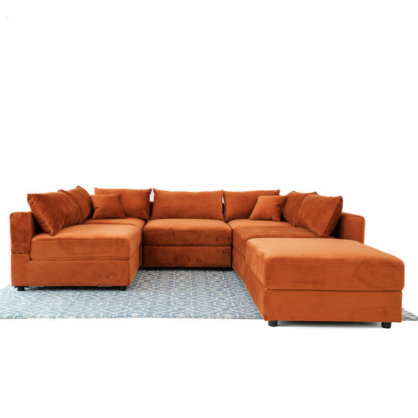 English Elm Ashcroft Furniture - Hayward Velvet Modular Sectional Sofa with Pocket Spring Support, Sleek Modern Design for Families Burnt Orange B183S00192