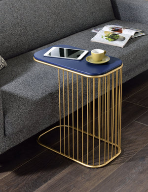 English Elm Aviena Blue & Gold Metal Accent Table with 15mm Composite Wood Top, Display & Utility, No Assembly Required B2726P243244