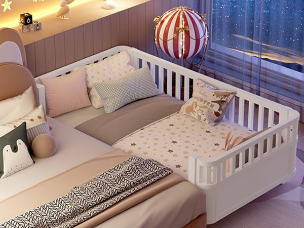 English Elm Twin Low Profile Pine Wood Kids Bed with Safety Rails and Fence Style Headboard W2593P367041