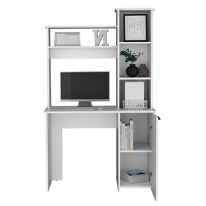 English Elm Carson White Computer Desk with Hutch, Single-Door Cabinet, 25.8" Work Surface & 3-Tier Storage B070P188876