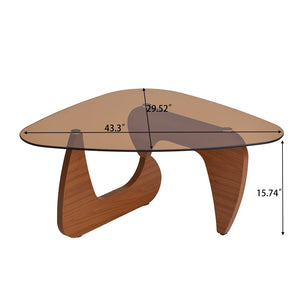 English Elm Century Mid-century Oak Base Tempered Glass Coffee Table Compact Living Room Accent Brown W1718P452049