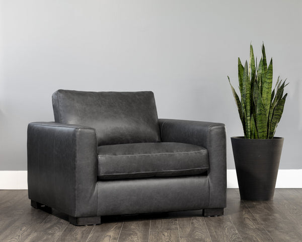 Sunpan Baylor Armchair - Effortlessly Sophisticated Design in Premium Buffalo Leather for Timeless Elegance Marseille Black Leather