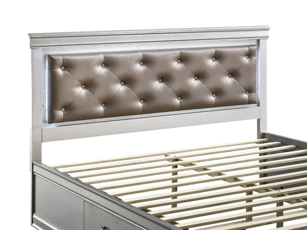 English Elm Lorana King Platform Bed with Led Lighting Tufted Faux Leather Glam Storage Frame Silver B078S00689