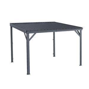 English Elm 8' 8 Ft Hardtop Lean to Pergola with Galvanized Steel Roof and Drainage for Patio Deck Gray W1859S00191
