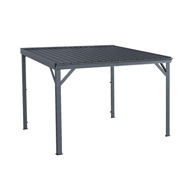English Elm 8' 8 Ft Hardtop Lean to Pergola with Galvanized Steel Roof and Drainage for Patio Deck Gray W1859S00191