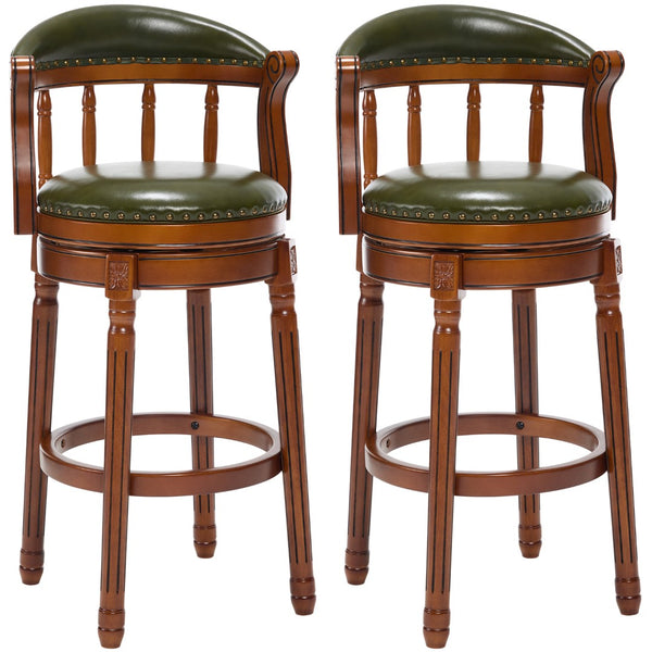 English Elm Cow Leather Swivel Barstool Solid Hardwood Frame Cushioned Back for Kitchen Island W2195P414774