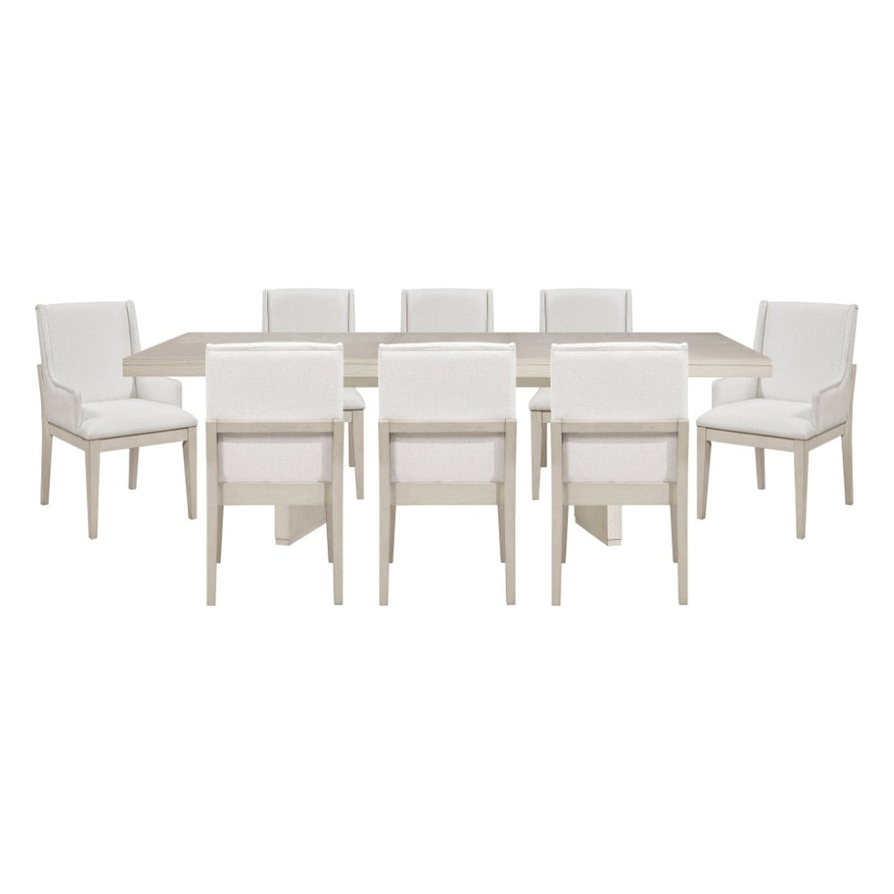 English Elm Beautiful Antique White Oak Veneer 9 Piece Formal Dining Set with Extendable Table B011S02263