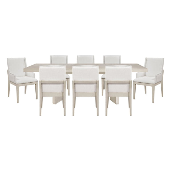 English Elm Beautiful Antique White Oak Veneer 9 Piece Formal Dining Set with Extendable Table B011S02263