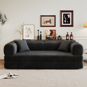 English Elm 78.8" Compression Sofa Convertible Floor Bed with Corduroy Fabric, No-Assembly Modular Futon, Supportive Backrest and Armrests Black W2824P373428
