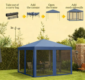 English Elm Height Adjustable 10x10 Pop up Canopy with Mesh Walls Steel Frame Uv Protection Blue T3971P425612