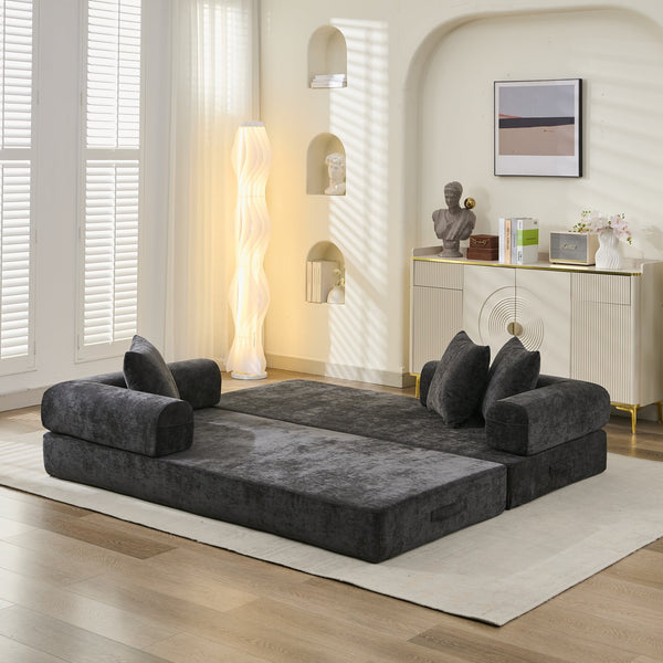 English Elm Comfy Chenille Convertible Folding Mattress Couch Sofa Bed with Armrest, Space-Saving, No Assembly Needed Black W1143P330250