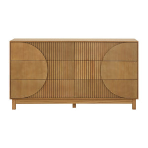English Elm Modern Fluted 6 Drawer Dresser with Solid Wood Legs Japandi Chest for Bedroom Brown N739S0000015N
