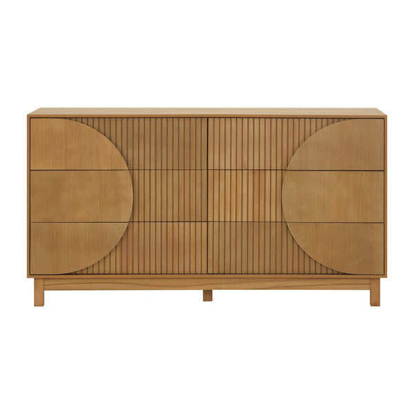 English Elm Modern Fluted 6 Drawer Dresser with Solid Wood Legs Japandi Chest for Bedroom Brown N739S0000015N
