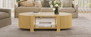English Elm Oval Fluted Rubberwood Coffee Table with Open Storage Shelf for Living Room Natural N735P369880N
