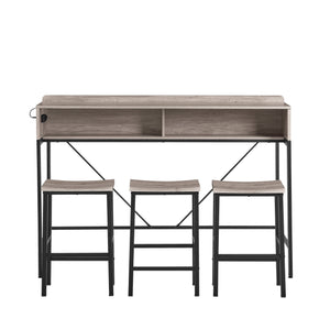 English Elm 59 Modern 59" Bar Table Set with LED Multicolor Lights, Built-In Power Socket & 3 Stools, Sturdy Grey W2972P313230