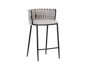 Sunpan Sarai Contemporary Barstool with Unique Weaved Backrest and Black Powder-Coated Steel Frame Belfast Heather Grey