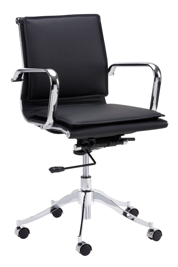 Sunpan Morgan Office Chair - Comfortable Faux Leather Design with Stainless Steel Frame for Modern Workspaces Onyx