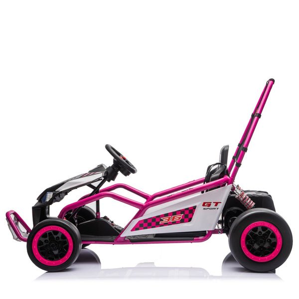 English Elm 24v Dual Motor Kids Go Kart with Drift Mode Roll Cage and Rear Suspension Ages 6 to 12 Rose Pink W1578P454058