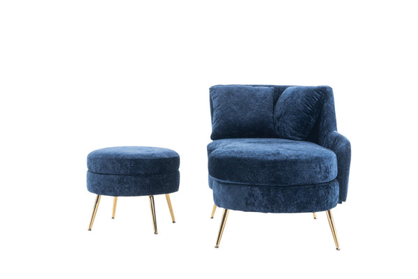 English Elm 58'' Chenille Chaise Lounge with Footstool Pocket Spring Comfort for Bedroom Living Room Blue W2363S00090