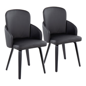 English Elm Dahlia Modern Dining Chair Set Of 2 In Black Faux Leather & Wood With Chrome Accents For Comfort B202S01205