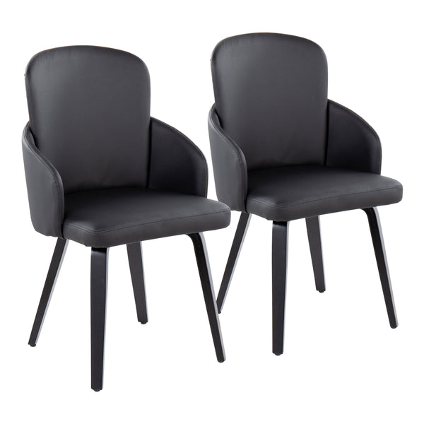 English Elm Dahlia Modern Dining Chair Set Of 2 In Black Faux Leather & Wood With Chrome Accents For Comfort B202S01205