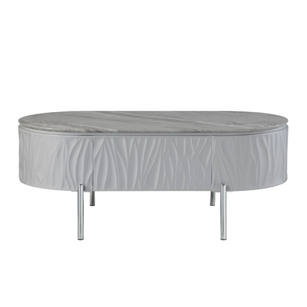 English Elm Yukino Modern Gray High-Gloss Coffee Table With Chrome Accents & Storage For Chic Living Rooms B2726P265754-GIGA