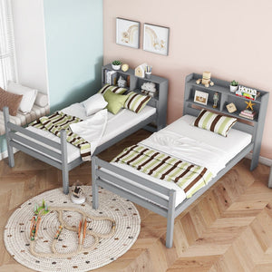 English Elm Twin Over Twin Bunk Bed With Storage Shelves, Safety Guardrails, Ladder & Convertible Design In Grey W504S00213-GIGA