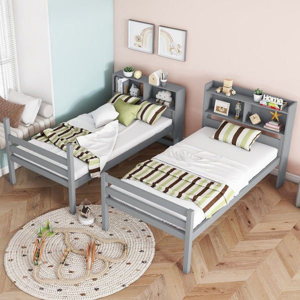 English Elm Twin Over Twin Bunk Bed With Storage Shelves, Safety Guardrails, Ladder & Convertible Design In Grey W504S00213-GIGA