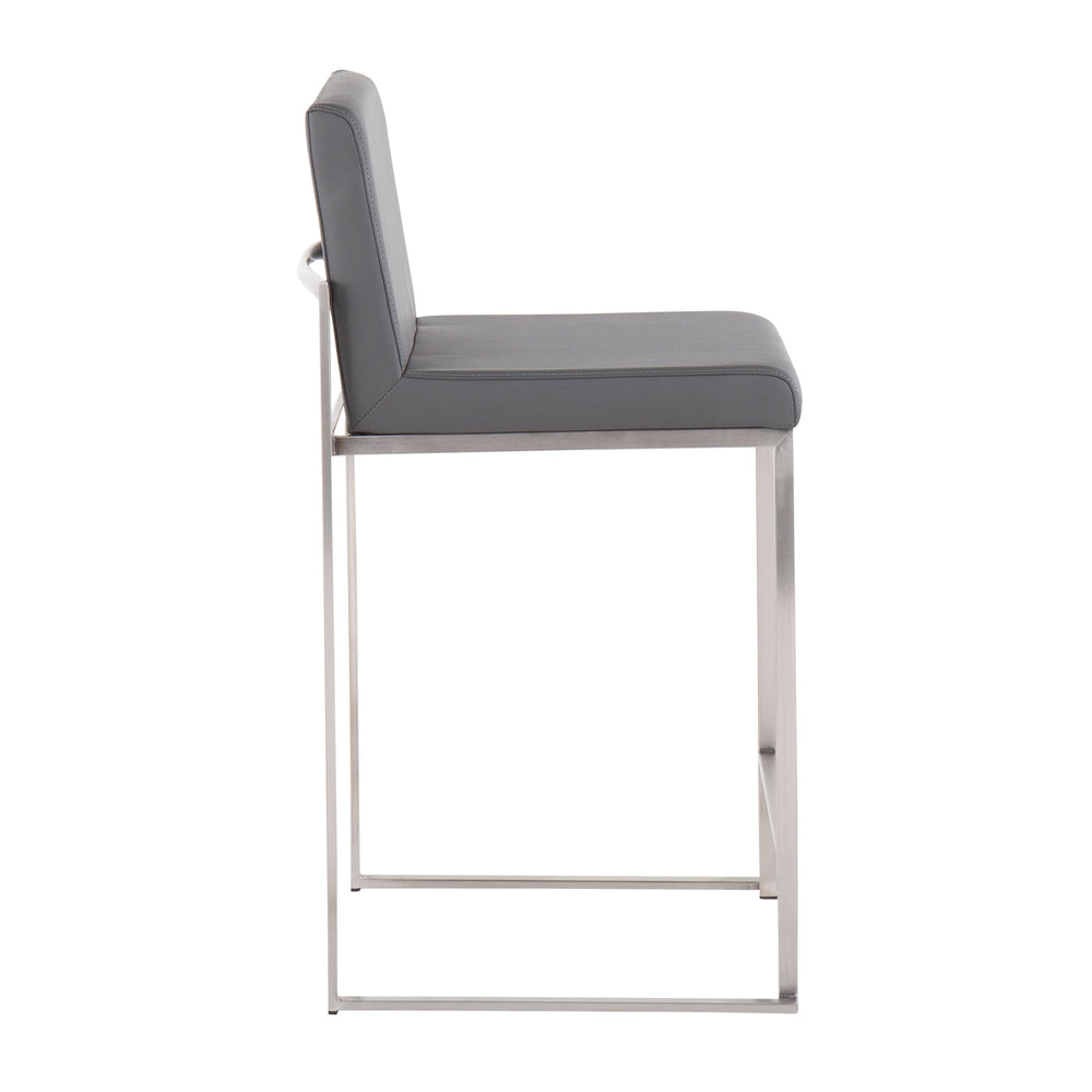 English Elm Fuji Contemporary High Back Counter Stool Set Of 2 - Grey Faux Leather & Stainless Steel Frame B202P221960