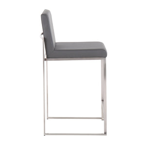 English Elm Fuji Contemporary High Back Counter Stool Set Of 2 - Grey Faux Leather & Stainless Steel Frame B202P221960