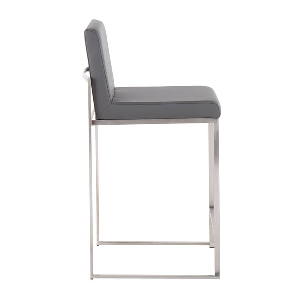 English Elm Fuji Contemporary High Back Counter Stool Set Of 2 - Grey Faux Leather & Stainless Steel Frame B202P221960