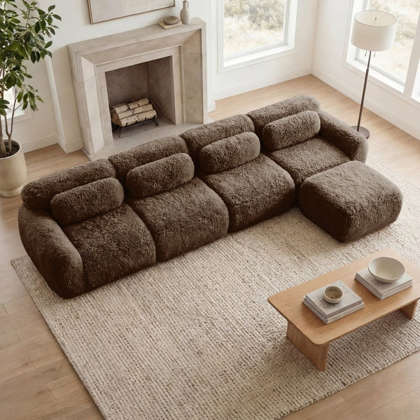 English Elm L-shaped Modular Plush Sectional Sofa with Cloud Foam Cushions for Cozy Living Spaces Chocolate W714S01545