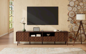 English Elm 78 Inch Walnut Entertainment Center Fluted Doors Solid Wood Legs for Living Room N710P372591P