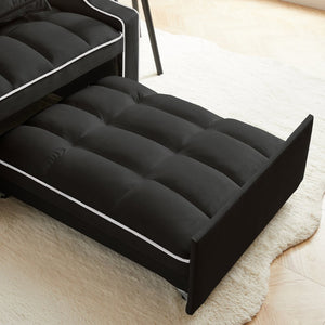 English Elm Sleeper Sofa Chair Velvet Convertible Armchair with Usb Charging for Small Spaces Black W1359P458672
